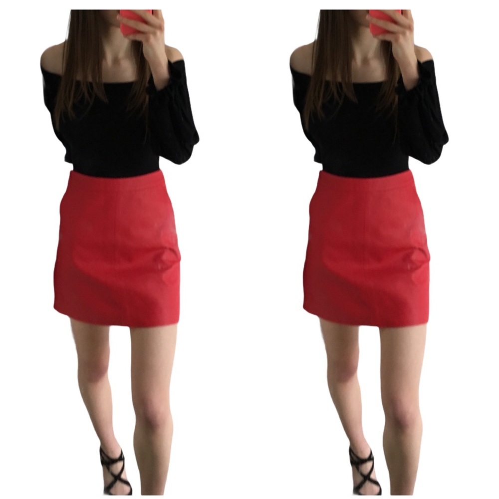 TOPSHOP Red Mini Faux Leather Skirt